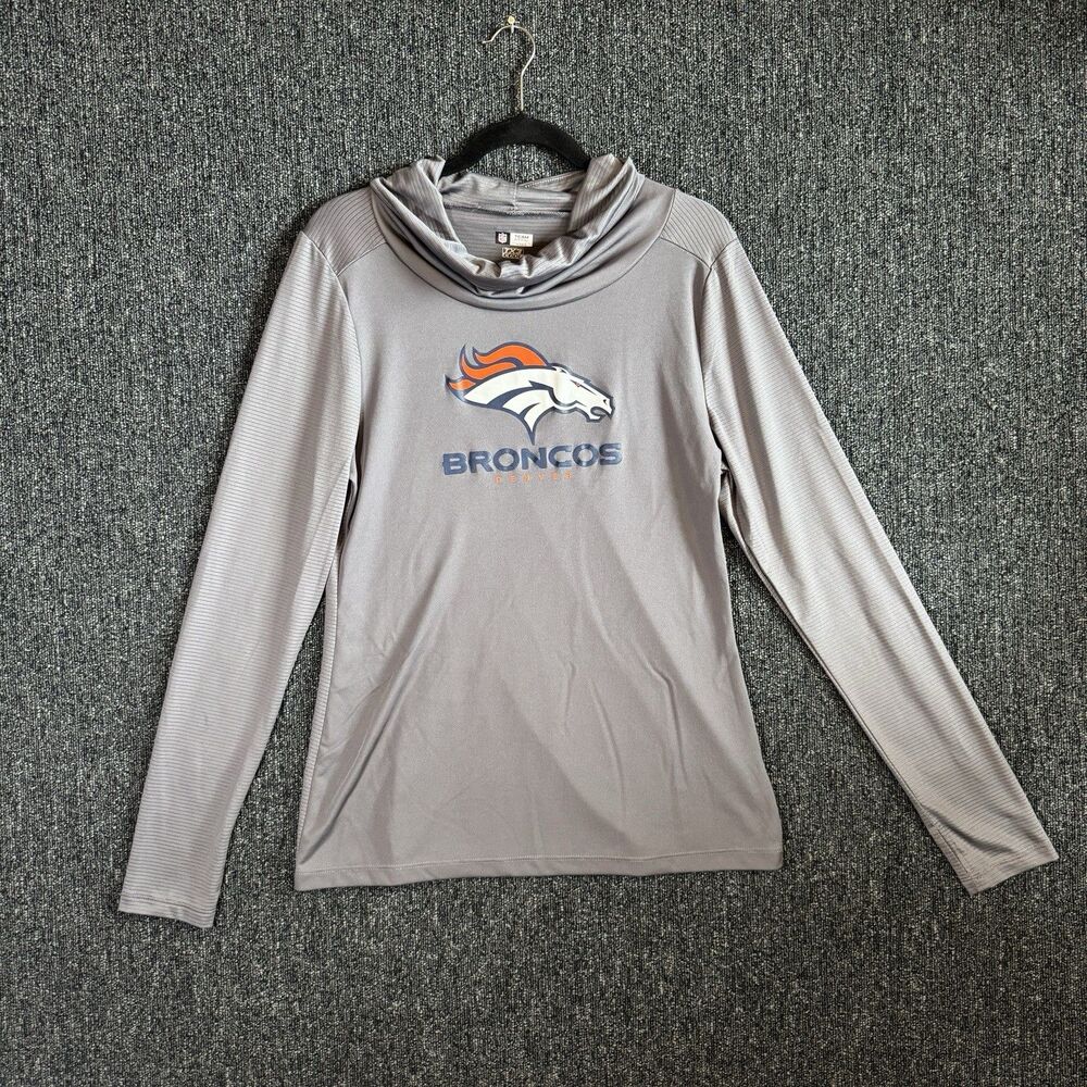 NFL Team Apparel Denver Broncos Women's Size Large Cowl Neck Pullover Gray
